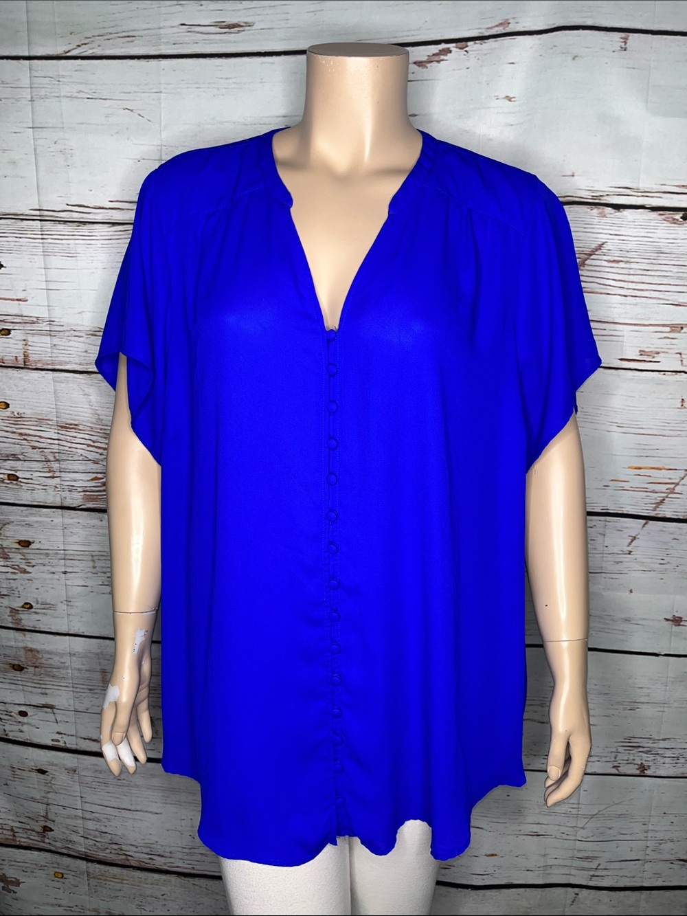 Torrid Size 5 Royal Blue Short Sleeve Button Up Blouse Top